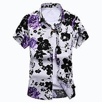 Men\'s New Fashion Floral Print Casual Slim Fit Plus Size 7XL Short Sleeve Shirt/ Cotton /Polyester/Work/Plus Size