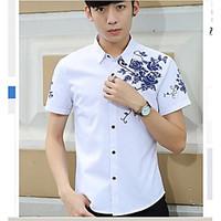 Men\'s Casual/Daily Simple Street chic Shirt, Solid Floral Shirt Collar Short Sleeve Cotton