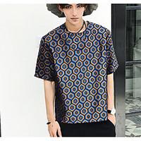 mens going out street chic t shirt geometric color block round neck le ...