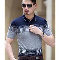 Men\'s Casual/Daily Simple Spring Summer T-shirt, Striped Shirt Collar Short Sleeve Cotton Thin