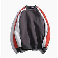 mens daily sweatshirt color block round neck micro elastic cotton long ...