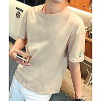 Men\'s Going out Casual/Daily Vintage Summer T-shirt, Solid Round Neck ½ Length Sleeve Cotton Thin