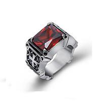 Men\'s Rings Retro Red Gem Personality Party Jewelry 1 pcs Gothic Cross Patten Ring Christmas Gifts