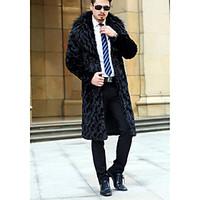 Men\'s Casual/Daily Simple Coat, Solid Shirt Collar Long Sleeve Winter Black Faux Fur Medium