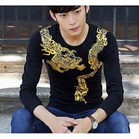 mens casualdaily simple summer t shirt print round neck long sleeve co ...