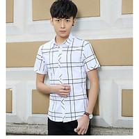 Men\'s Going out Casual/Daily Simple Summer Shirt, Solid Striped Shirt Collar Short Sleeve Cotton Thin