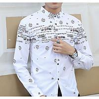 Men\'s Casual/Daily Simple Summer Fall T-shirt, Floral Square Neck Long Sleeve Cotton Polyester