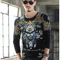 mens casualdaily simple summer t shirt print round neck long sleeve co ...