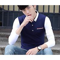 mens casualdaily simple summer t shirt solid shirt collar long sleeve  ...