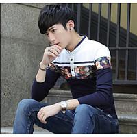 mens casualdaily simple t shirt color block round neck long sleeve cot ...