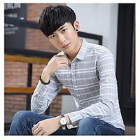 Men\'s Casual/Daily Simple Shirt, Striped Shirt Collar Long Sleeve Cotton