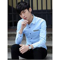 Men\'s Casual/Daily Simple Shirt, Solid Shirt Collar Long Sleeve Cotton