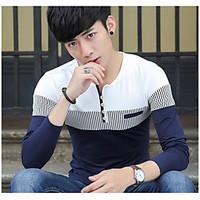 mens casualdaily simple t shirt color block round neck long sleeve cot ...