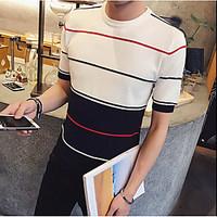 mens casualdaily simple t shirt color block round neck short sleeve co ...