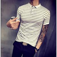 mens casualdaily simple t shirt striped shirt collar short sleeve cott ...