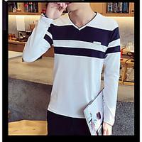 Men\'s Going out Casual/Daily Holiday Simple T-shirt, Solid Striped Color Block V Neck Short Sleeve Cotton