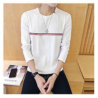 Men\'s Going out Casual/Daily Simple T-shirt, Solid Striped Round Neck Long Sleeve Cotton