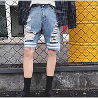 mens mid rise micro elastic jeans shorts pants simple wide leg solid