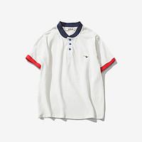 Men\'s Birthday Graduation Daily Simple Active Polo, Solid Color Block Embroidery Shirt Collar Short Sleeve Cotton Linen