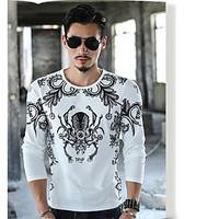 Men\'s Casual/Daily Simple Summer T-shirt, Floral Round Neck Long Sleeve Others