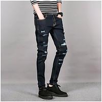 mens high rise micro elastic jeans pants boho straight solid