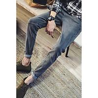 mens mid rise micro elastic jeans pants simple loose solid