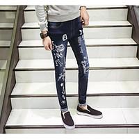 mens high rise strenchy jeans pants boho loose straight solid