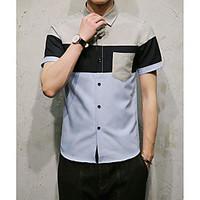 mens casual simple summer shirt color block shirt collar short sleeve  ...