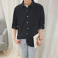 mens daily casual simple shirt solid button down collar sleeve linen