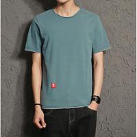 Men\'s Casual Vintage Summer T-shirt, Solid Round Neck Short Sleeve Cotton