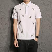 Men\'s Street Simple Summer Shirt, Solid Patterned Feathers Shirt Collar Short Sleeve Cotton Thin