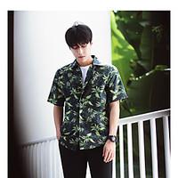 mens street simple summer shirt solid floral print square neck short s ...