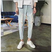 mens mid rise micro elastic jeans pants simple relaxed solid