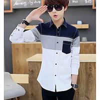 Men\'s Casual Simple Shirt, Patchwork Shirt Collar Long Sleeve 34%Wool38%Cotton 28%Ramine