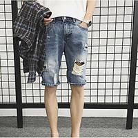 mens mid rise micro elastic jeans shorts pants simple wide leg solid