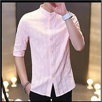 Men\'s Daily Vintage Chinoiserie All Seasons Shirt, Solid Standing Collar 3/4 Length Sleeve Acrylic Thin