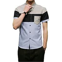 Men\'s Business Daily Casual Simple Shirt, Color Block Shirt Collar Short Sleeve Oxford Polyester Taffeta