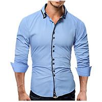 Men\'s Daily Casual Vintage Simple Spring Fall Shirt, Solid Shirt Collar Long Sleeve Cotton Blend 30D