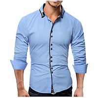 mens daily casual vintage simple spring fall shirt solid shirt collar  ...