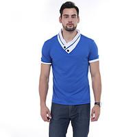 Men\'s Daily Casual Simple Active Summer T-shirt, Patchwork High Neck Short Sleeve 80% Cashmere 20% Silk 98%Cotton 2%Spendex 30D