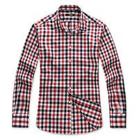 Men\'s Plaids Casual Shirt, Cotton Long Sleeve Red
