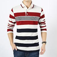 Men\'s Long Sleeve Polo , Cotton Casual / Work / Formal / Sport / Plus Sizes Striped Long sleeved T shirt striped cotton