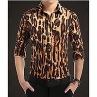 Men\'s Going out / Casual/Daily Vintage Winter Shirt, Leopard Shirt Collar Long Sleeve Yellow Cotton Medium