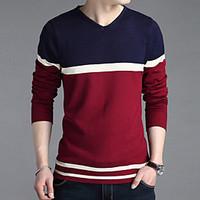 Men\'s Color Block Casual / Work Pullover, Cotton / Acrylic / Polyester Long Sleeve Red / Gray 916332