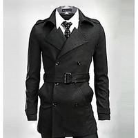 mens casualdaily simple trench coat solid long sleeve winter red black ...