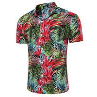 Men\'s Casual/Daily Chinoiserie Shirt, Check Classic Collar Short Sleeve Cotton