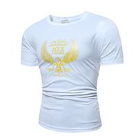 Men\'s Casual/Daily Chinoiserie T-shirt, Solid Round Neck Short Sleeve Cotton