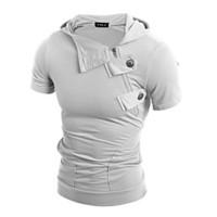 mens daily hoodie solid round neck strenchy cotton short sleeve spring ...