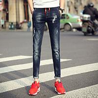 mens mid rise micro elastic skinny pants simple slim solid