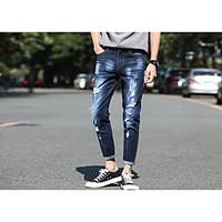 mens mid rise micro elastic jeans pants vintage slim ripped solid